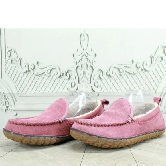 LL Bean Pink Suede Lined Mountain Moccasins Slipper Size 7 Medium - Picture 2 of 8